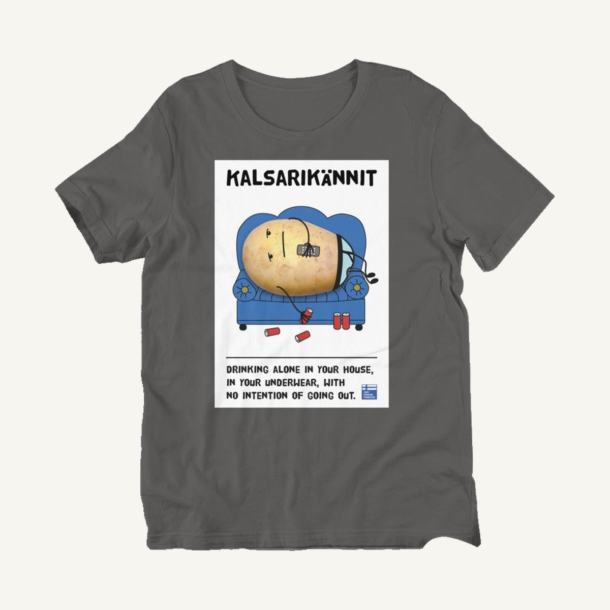 Asphalt grey Kalsarikannit Finnish t-shirt by Very Finnish Problems