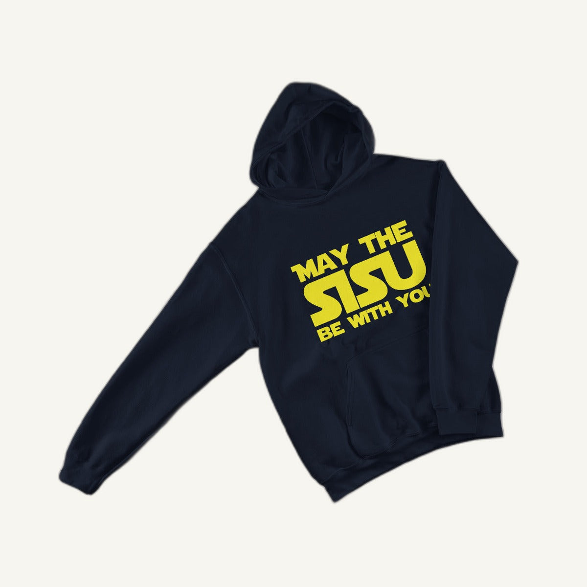 Navy May the Sisu hoodie flat lay, Very Finnish Problems