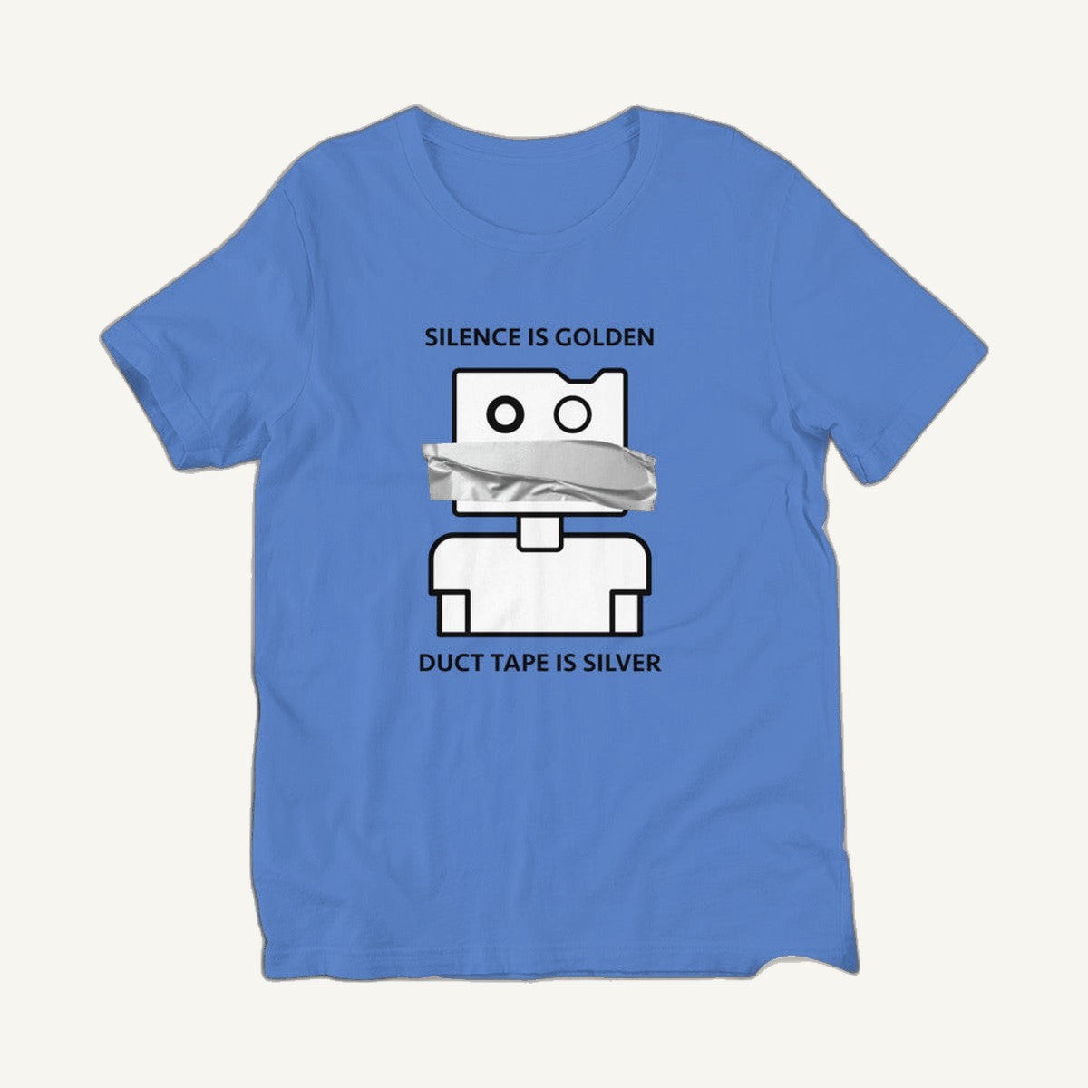 Heather true royal Silence is Golden Duct Tape is Silver Finnish t-shirt flat lay