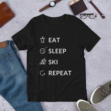 Load image into Gallery viewer, Eat Sleep Ski Repeat Unisex T-Shirt