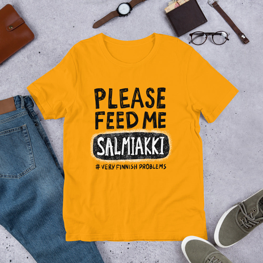 Feed Me Salmiakki Finnish Food T-Shirt - Finnish t-shirt from Very Finnish Problems