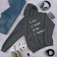 Load image into Gallery viewer, Eat Sleep Ski Repeat Unisex Hoodie
