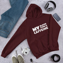 Load image into Gallery viewer, Caffeine Blood Type Unisex Hoodie