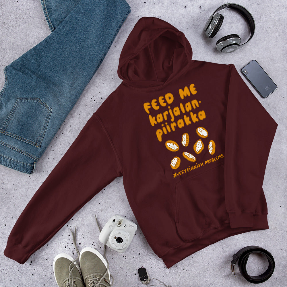 Feed Me Karjalanpiirakka Finnish Food Hoodie - Finnish hoodie from Very Finnish Problems
