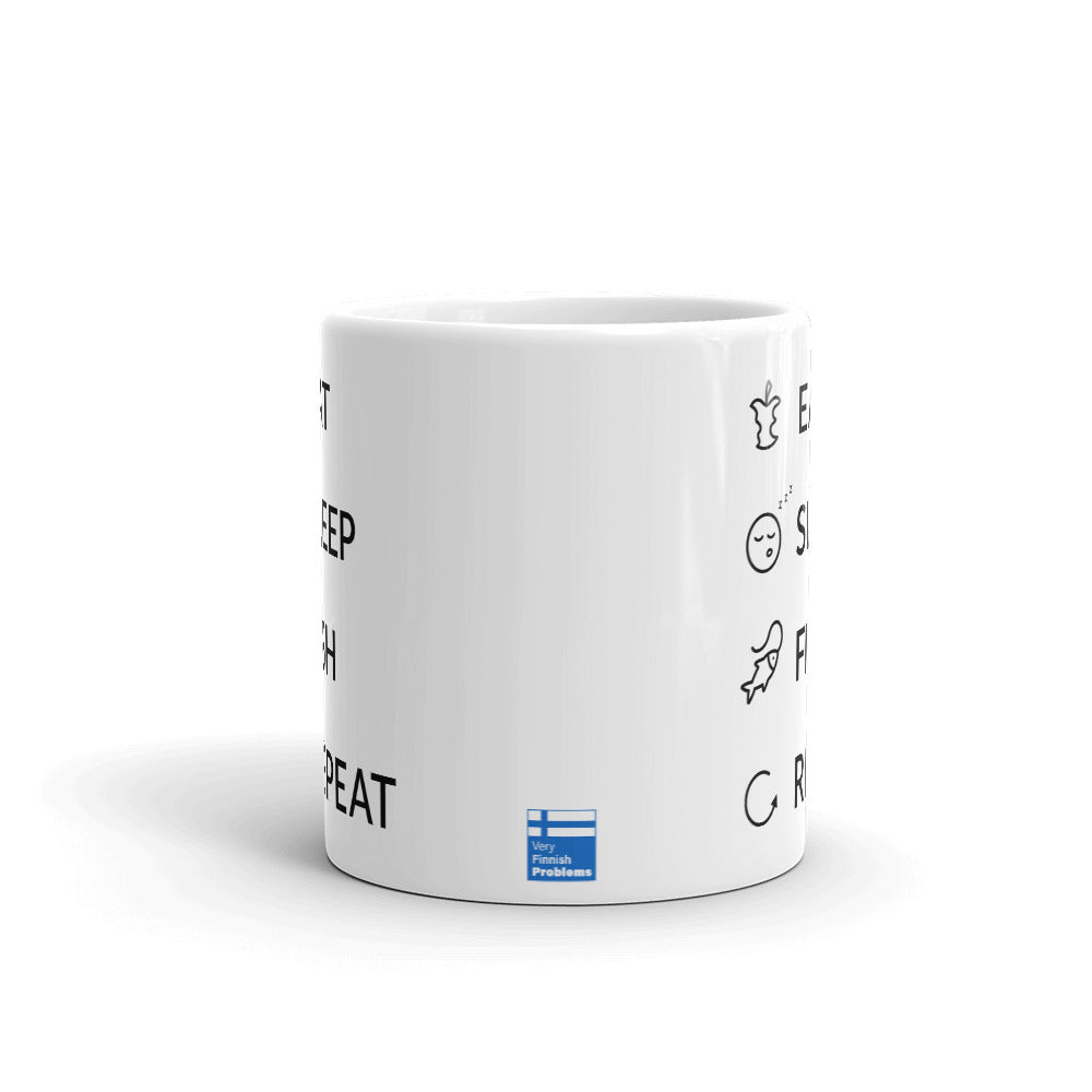 Eat Sleep Fish Repeat Finnish Food Mug - alternate view - Very Finnish Problems