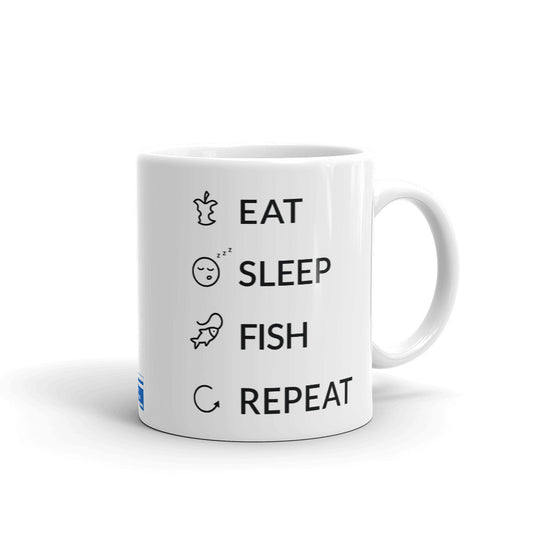 Eat Sleep Fish Repeat Finnish Food Mug - Very Finnish Problems official mug