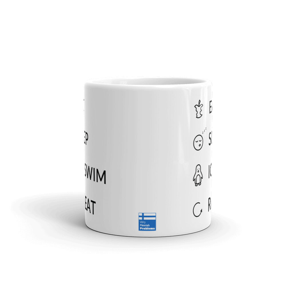 Eat Sleep Ice Swim Repeat Finnish Winter Mug - alternate view - Very Finnish Problems