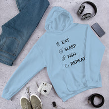 Load image into Gallery viewer, Eat Sleep Fish Repeat Unisex Hoodie