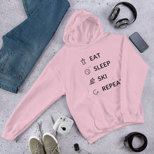 Load image into Gallery viewer, Eat Sleep Ski Repeat Unisex Hoodie