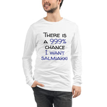 Load image into Gallery viewer, 99.9 chance of salmiakki Unisex Long Sleeve Tee