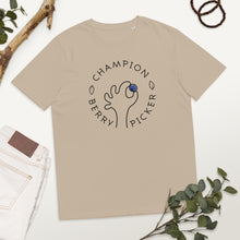Load image into Gallery viewer, Champion blueberry picker Unisex organic cotton t-shirt