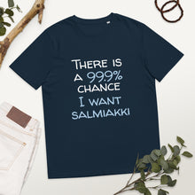 Load image into Gallery viewer, 99.9 chance of salmiakki organic cotton t-shirt