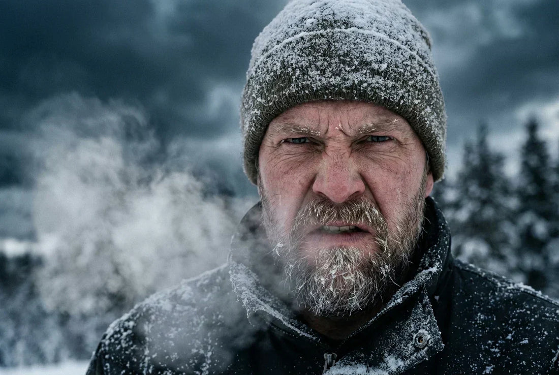 Finnish man outdoors in winter - perkele meaning