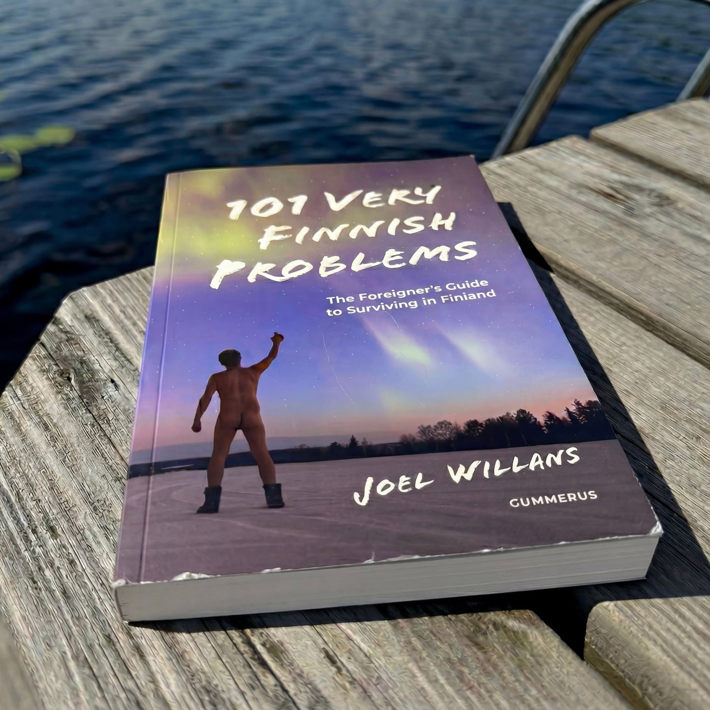 101 Very Finnish Problems book at Finnish summer cottage