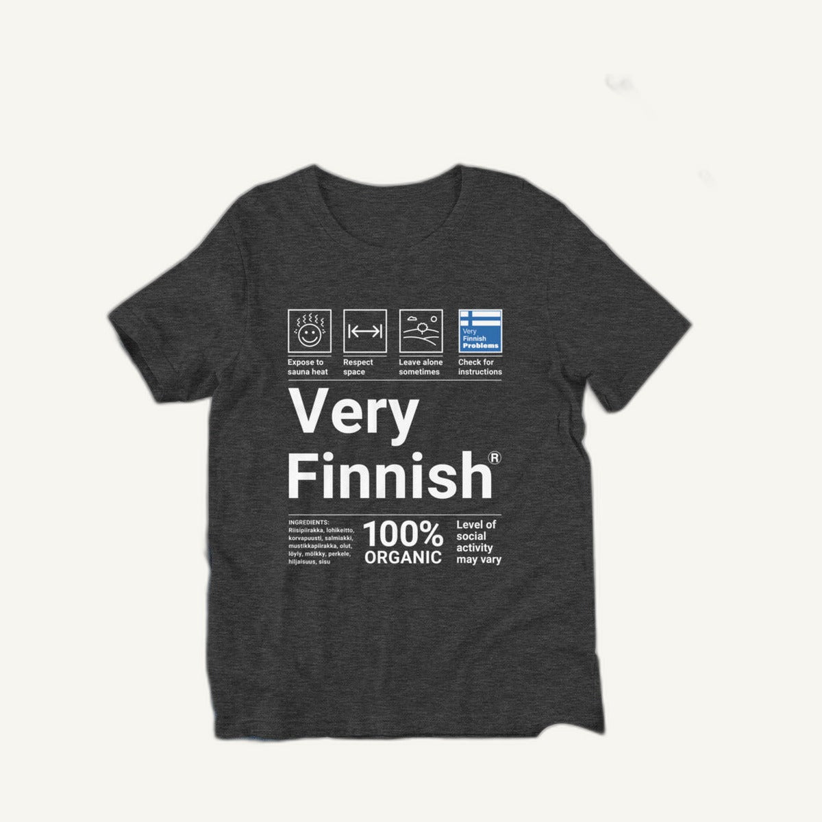 Dark grey Very Finnish Service Manual t-shirt flat