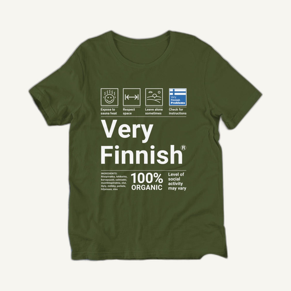 Green olive Very Finnish Service Manual t-shirt flat
