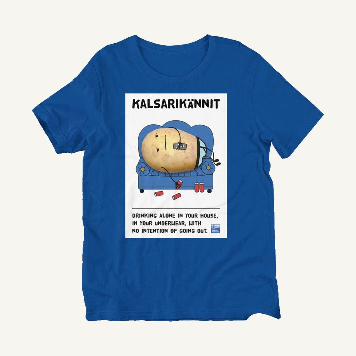 True royal blue Kalsarikannit Finnish t-shirt by Very Finnish Problems