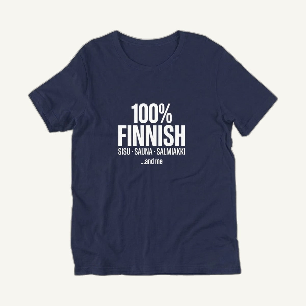 100% Finnish Sisu Sauna Salmiakki t-shirt in navy, front view