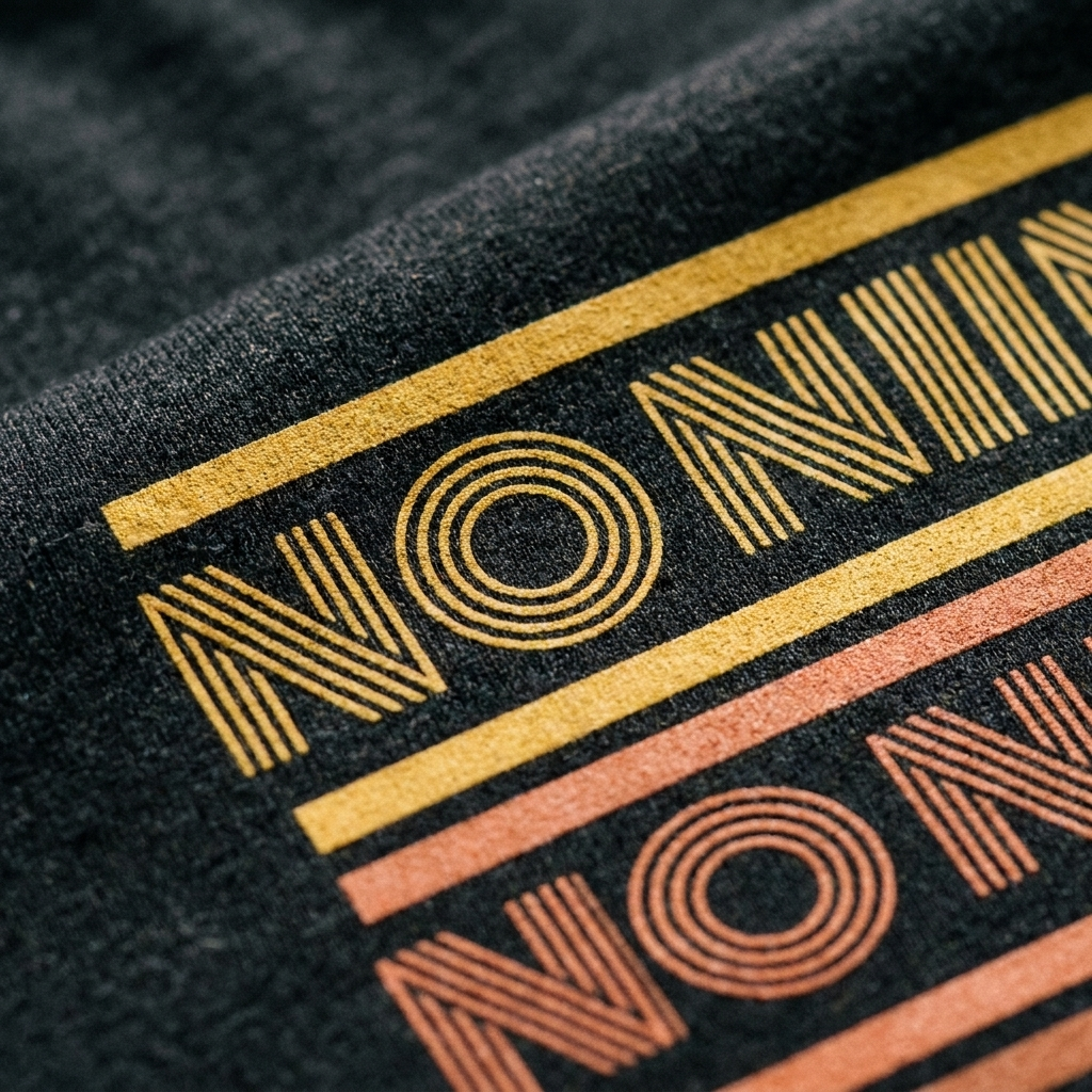 Close up of the No niin retro print on dark grey heather t-shirt fabric by Very Finnish Problems