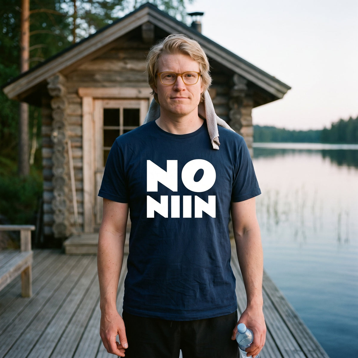 Navy No niin stacked t-shirt, Very Finnish Problems