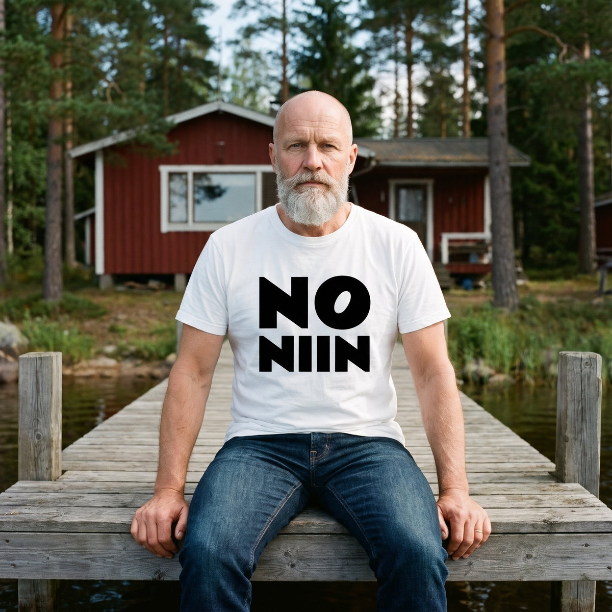 White No niin stacked t-shirt, Very Finnish Problems