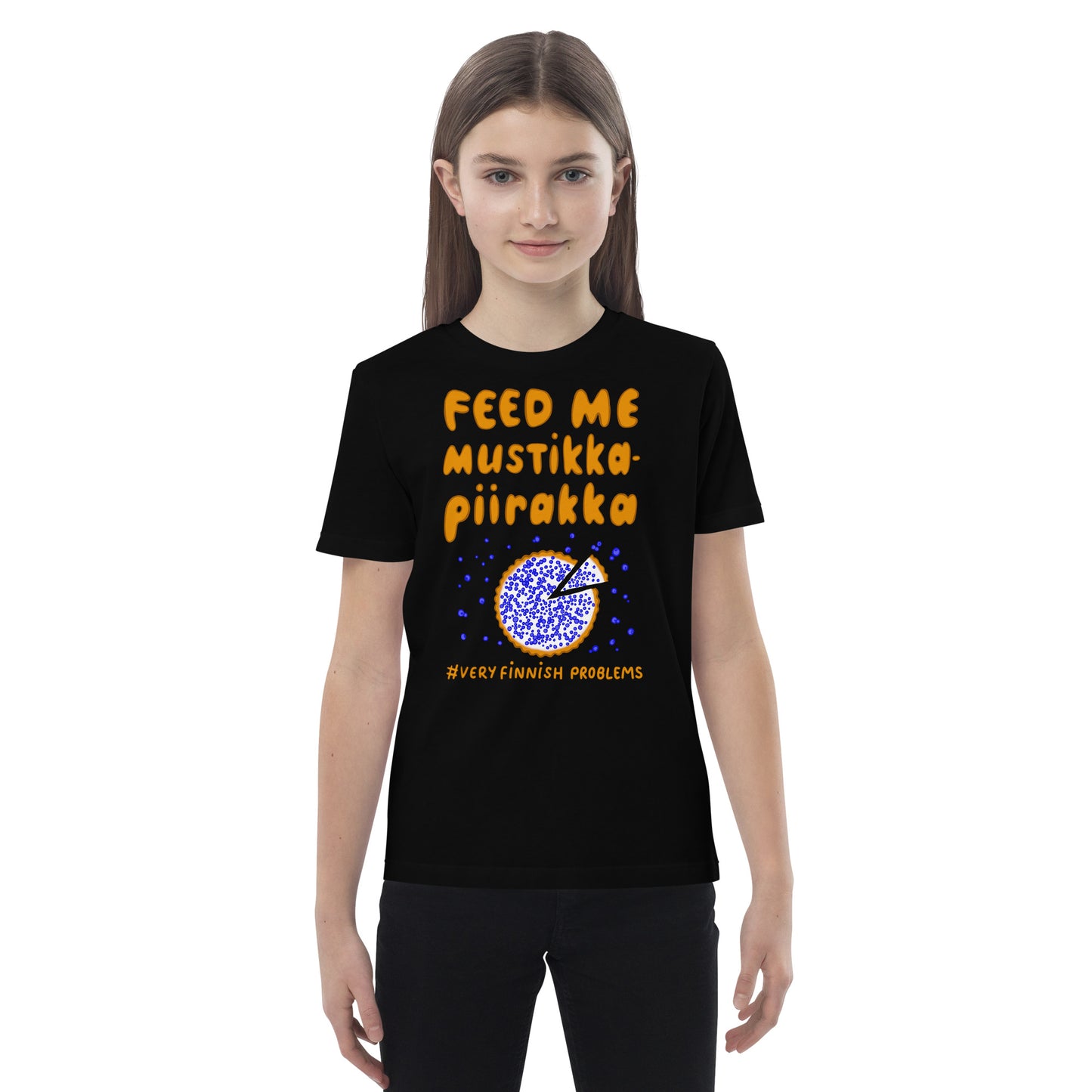 Feed me mustikkapiirakka Finnish Kids T-Shirt - alternate view - Very Finnish Problems