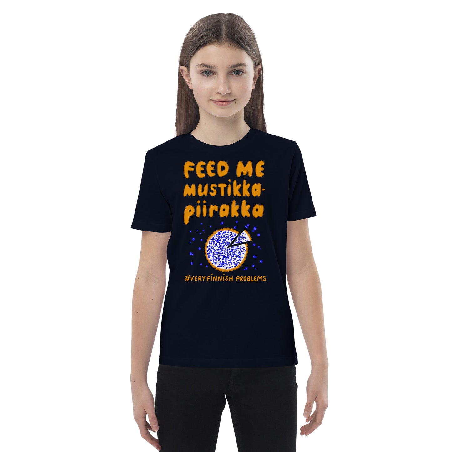 Feed me mustikkapiirakka Finnish Kids T-Shirt - Finnish kids t-shirt from Very Finnish Problems