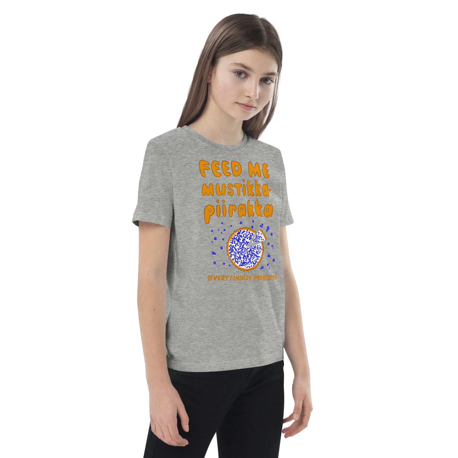 Feed me mustikkapiirakka Finnish Kids T-Shirt - Finnish kids t-shirt from Very Finnish Problems