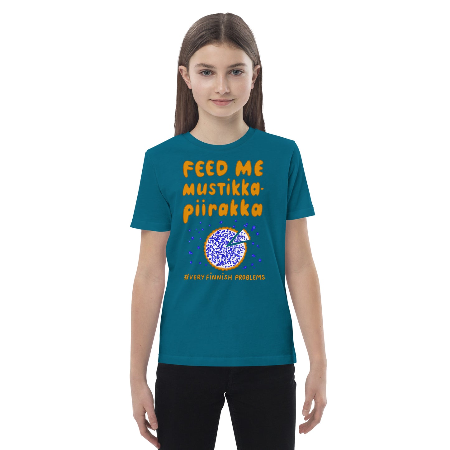 Feed me mustikkapiirakka Finnish Kids T-Shirt - Finnish kids t-shirt from Very Finnish Problems
