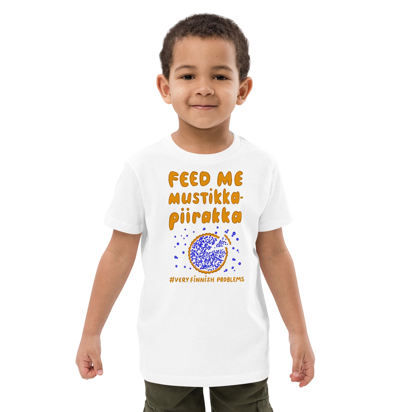 Feed me mustikkapiirakka Finnish Kids T-Shirt - Finnish kids t-shirt from Very Finnish Problems
