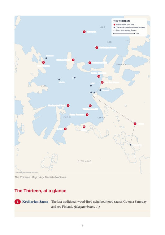 The Thirteen at a glance — map and directory spread