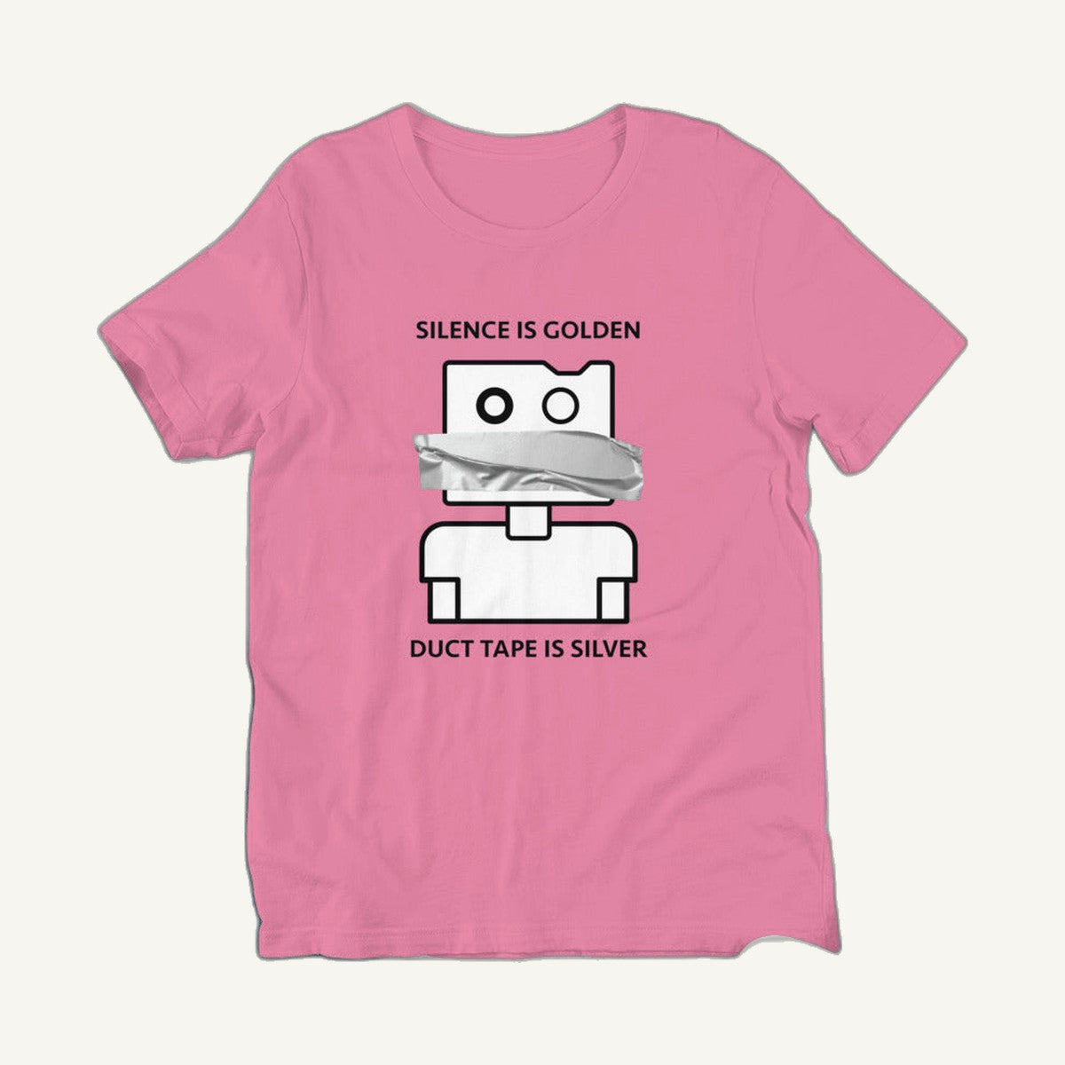 Heather raspberry Silence is Golden Duct Tape is Silver Finnish t-shirt flat lay
