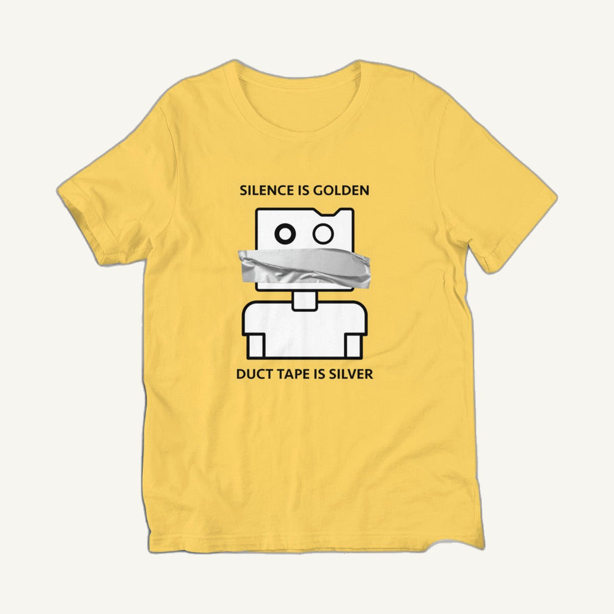 Yellow Silence is Golden Duct Tape is Silver Finnish t-shirt flat lay