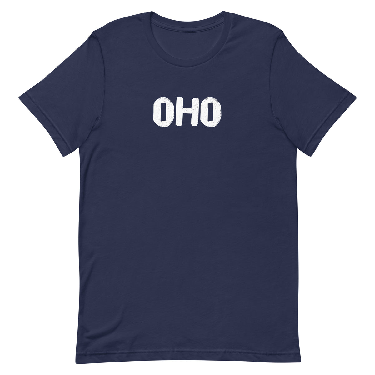 Oho Finnish language t-shirt in navy, flat front view, Very Finnish Problems