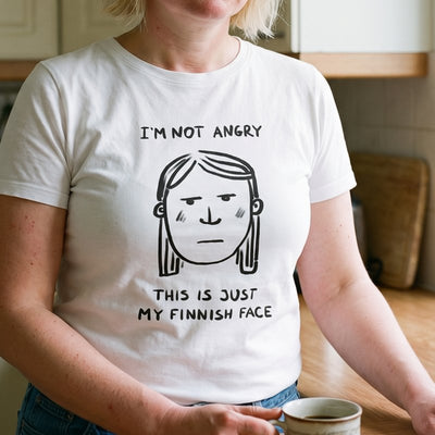 Finnish Face Humour Women's T-Shirt, print close-up for product cards