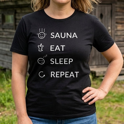 Sauna, Eat, Sleep, Repeat, print close-up for product cards