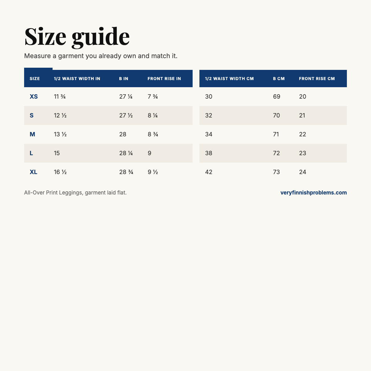 All-Over Print Leggings size guide