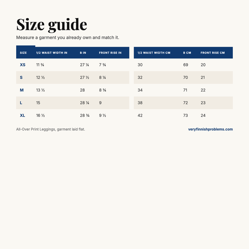 All-Over Print Leggings size guide