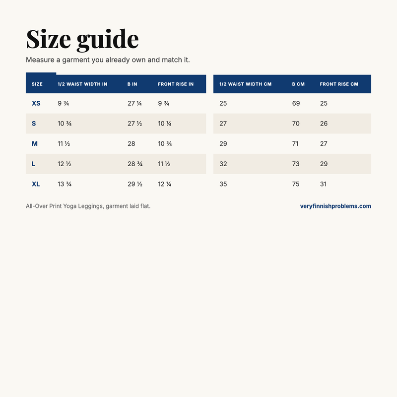 All-Over Print Yoga Leggings size guide