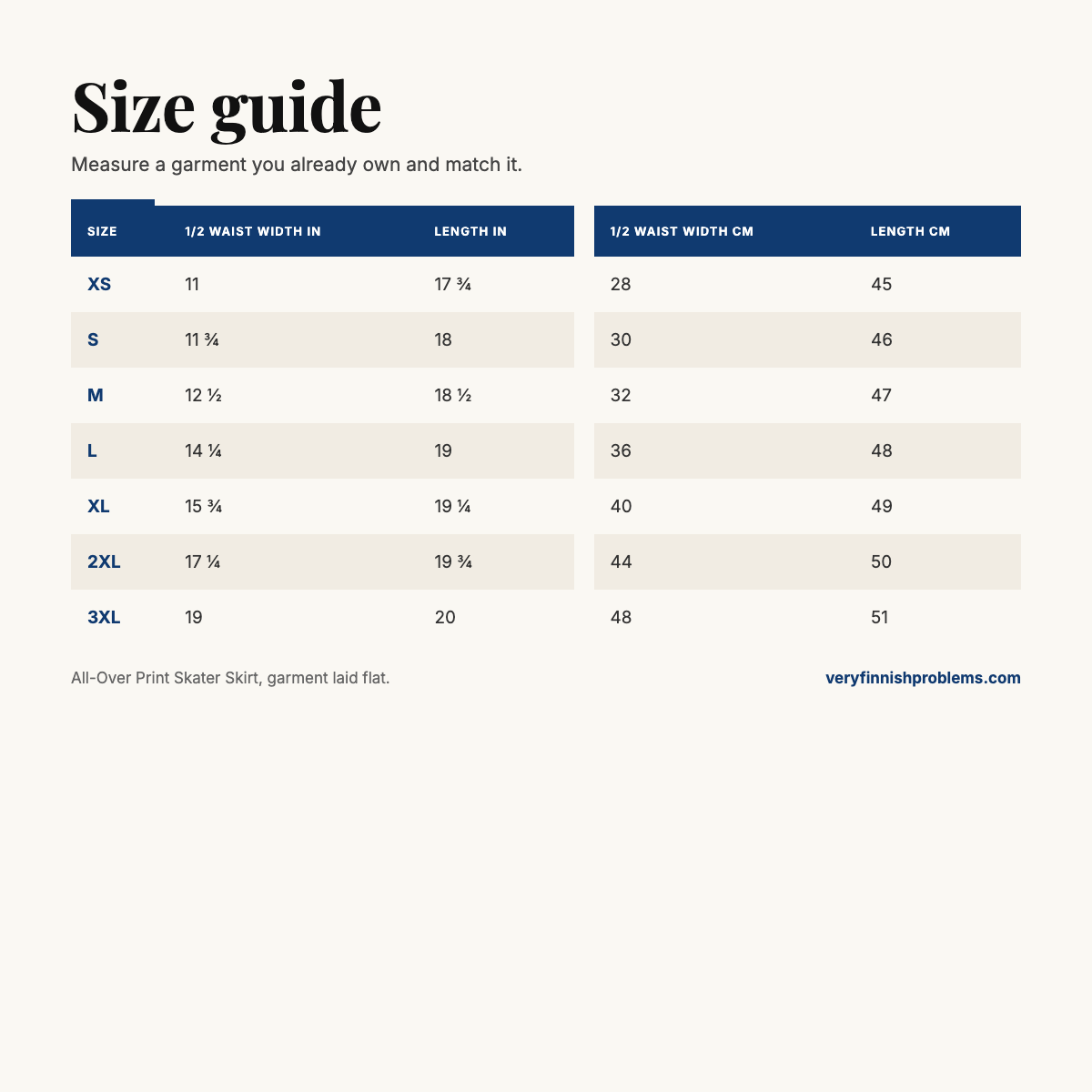 All-Over Print Skater Skirt size guide