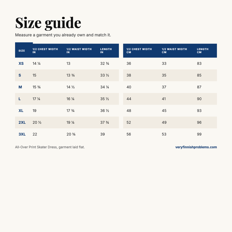 All-Over Print Skater Dress size guide