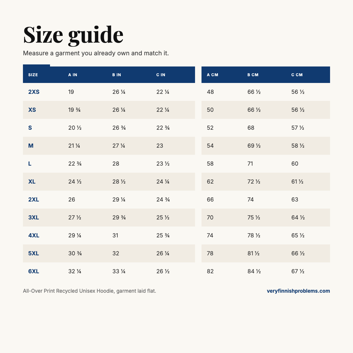 All-Over Print Recycled Unisex Hoodie size guide