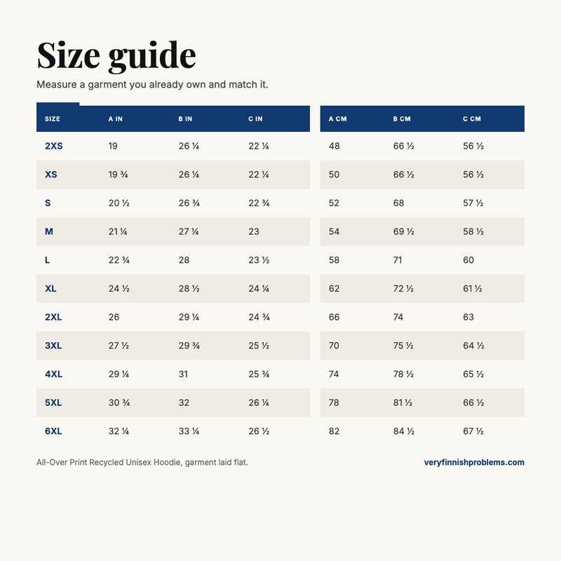 All-Over Print Recycled Unisex Hoodie size guide