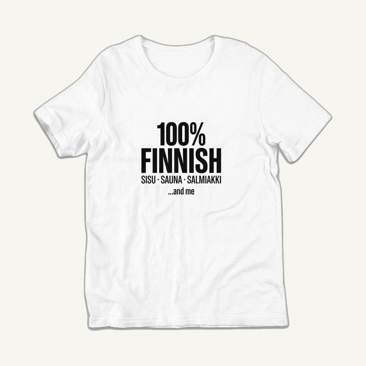 100% Finnish Sisu Sauna Salmiakki t-shirt in white, front view