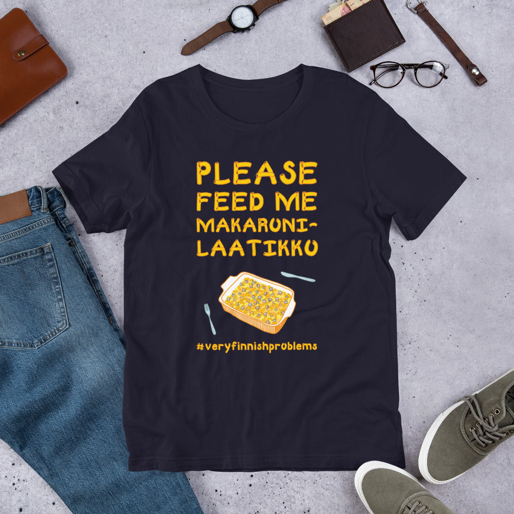Feed Me Makaronilaatikko Finnish Food T-Shirt - Finnish t-shirt from Very Finnish Problems