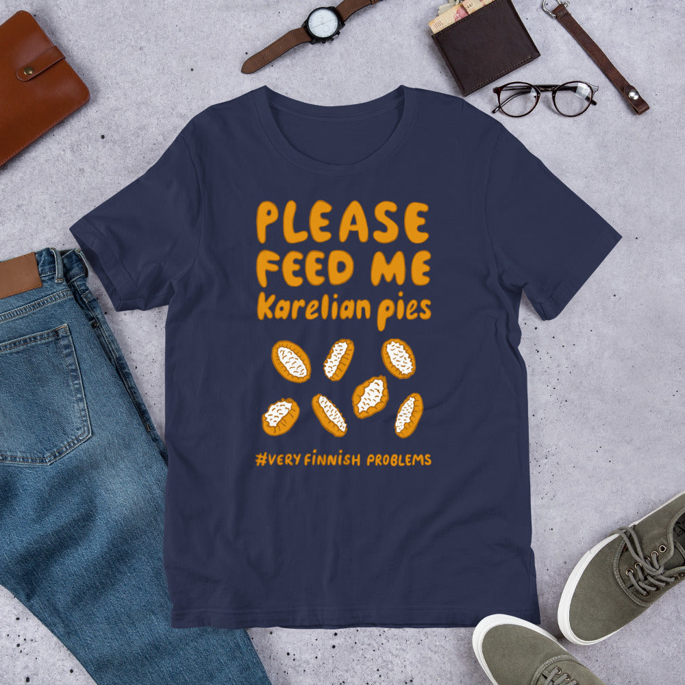 Feed me Karelian Pies II Finnish Food T-Shirt - Finnish t-shirt from Very Finnish Problems