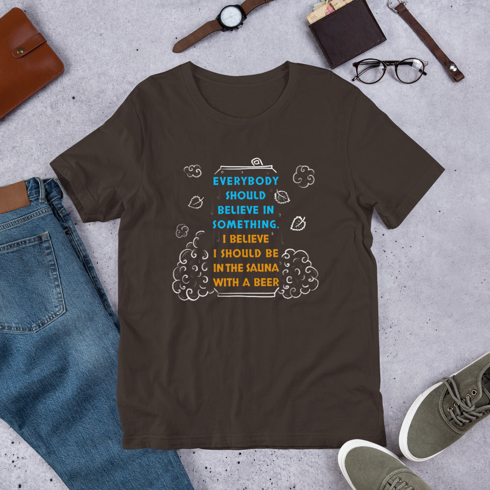 Everyone Should Believe Finnish t-shirt detail - Very Finnish Problems official merchandise
