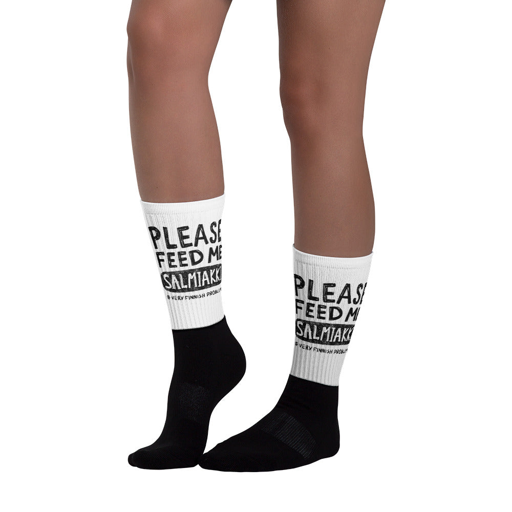 Please Feed Me Salmiakki Finnish Food Socks - Very Finnish Problems official socks