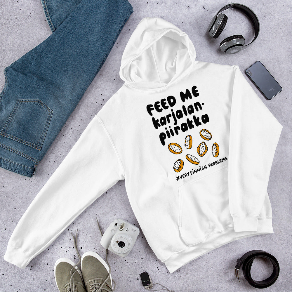 Feed Me Karjalanpiirakka Finnish Food Hoodie - Very Finnish Problems official hoodie