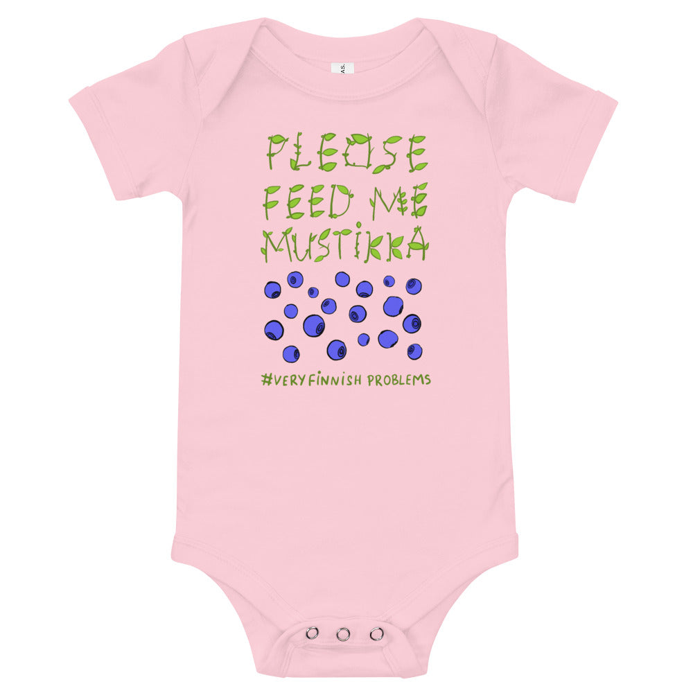 Feed Me Mustikka Baby Short Finnish Baby Bodysuit - Very Finnish Problems official baby bodysuit
